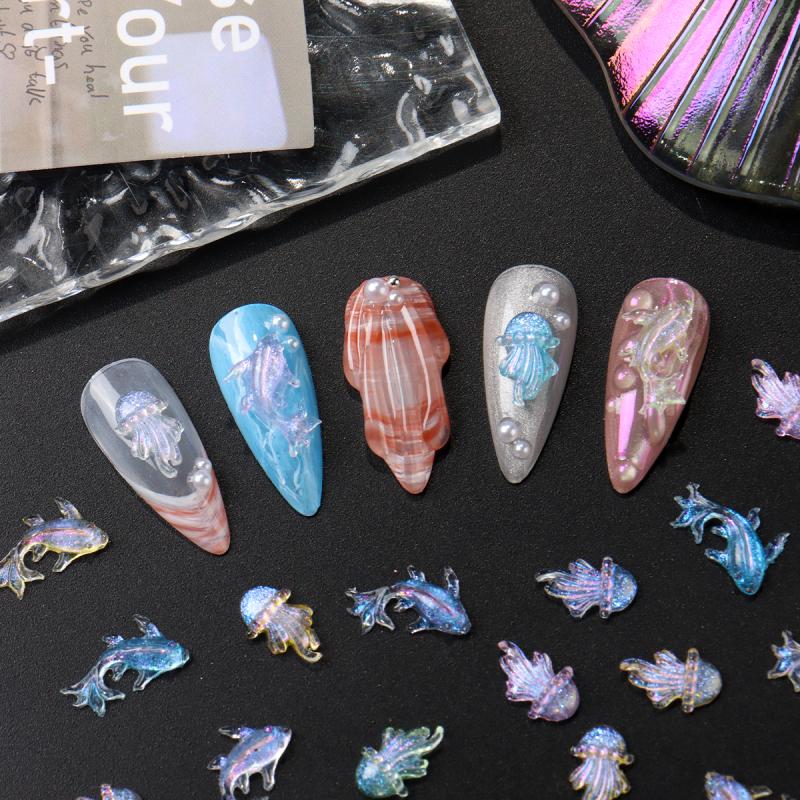 30/50/100ks Delfín Medúza Ozdoby na nehty Žralok Hvězdice Série Mořští živočichové Přívěsky na nehty DIY Nehtové doplňky