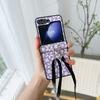 For Samsung Galaxy Z Flip7 FE 5G/Z Flip6 5G Case Floral Pattern PU Leather Coated PC Phone Cover with Crossbody Strap