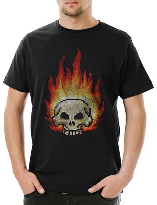 Pixel Burning Skull Mens T-Shirt Skull Skeleton Grim Reaper Gamer Gaming Games