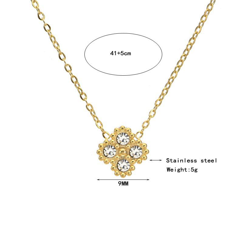 4PCS 9MM Four Leaf Clover Diamond Plated Titanium Steel 18k Gold Plated Bracelet Necklace Ring Earnail Set Does Not Fade