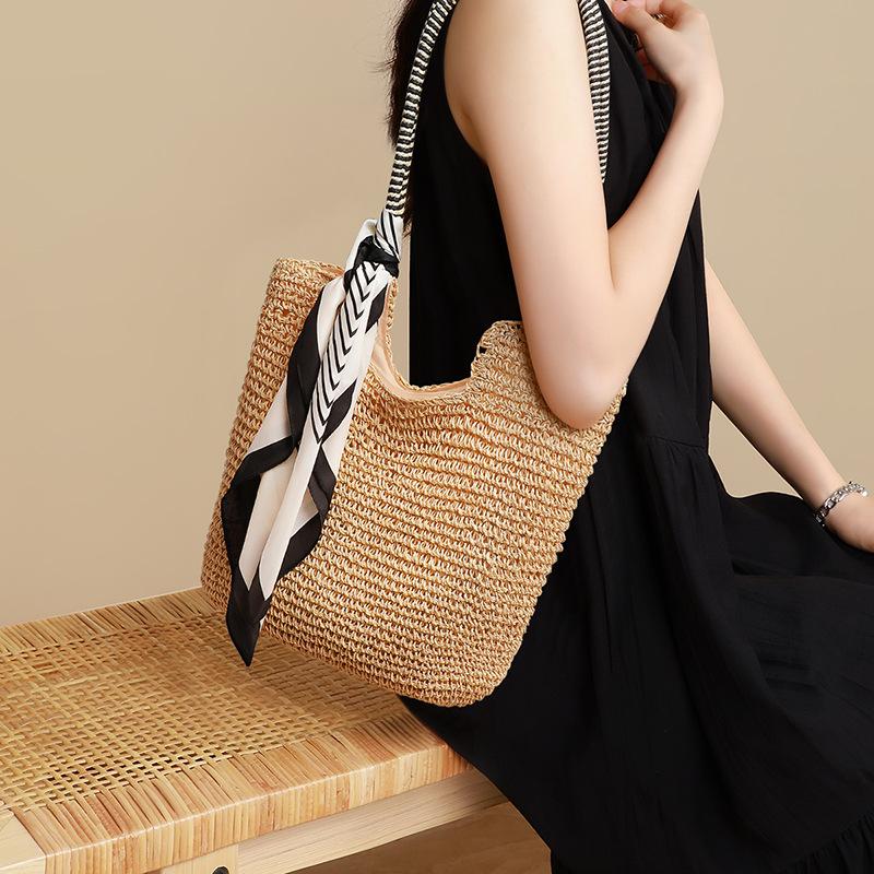 Woven Bag Straw Women'S Bag Large Capacity Versatile Shoulder Vegetable Basket Beach Tote Bag