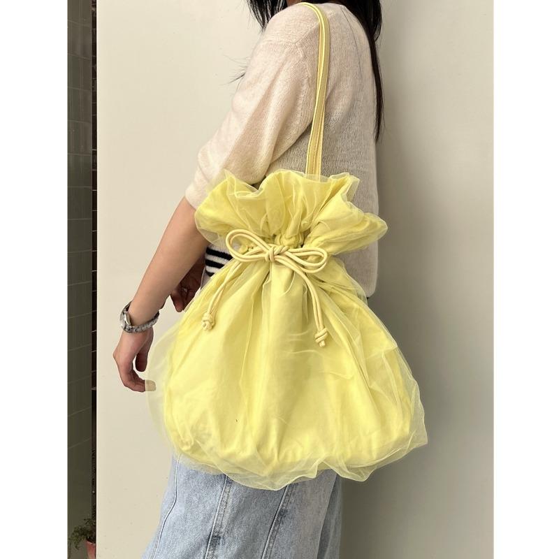 The Drawstring Bow Bucket Bag Is Cute and Sweet A Single-shoulder Handbag for The Armpits