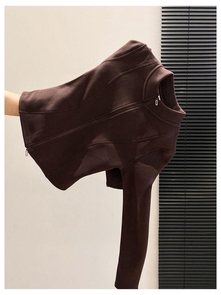 Plus Size Velvet Double Zipper Stand Collar Long Sleeve Women's Slimming Autumn Winter Top
