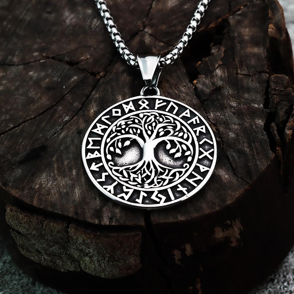 Vintage Nordic Viking Tree of Life Personalized Rune Fashion Versatile Single Item Men's Pendant Titanium Steel Jewelry