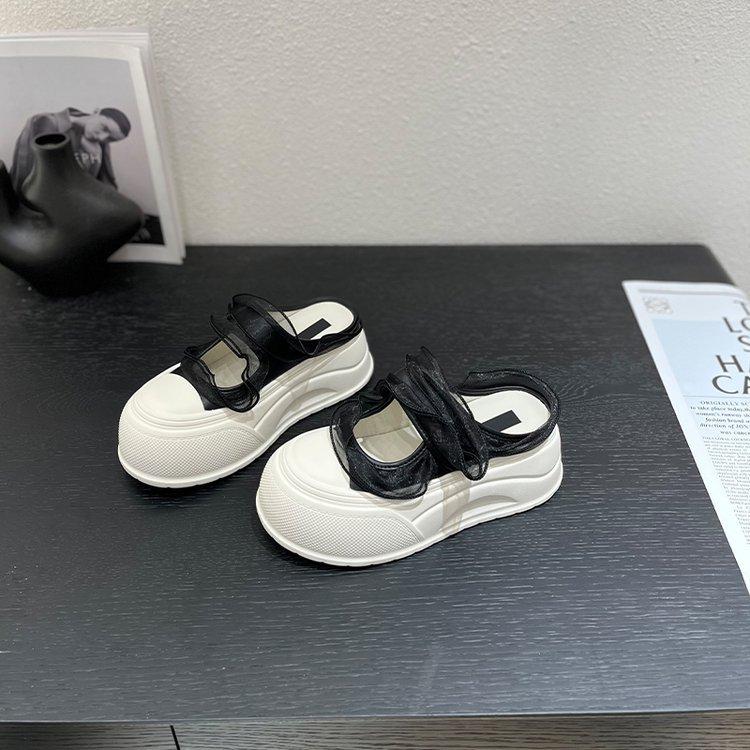 

Small 7cm thick bottom 2025 summer new mesh Mary Jane bag head slippers women s muffin bottom light and half drag 40