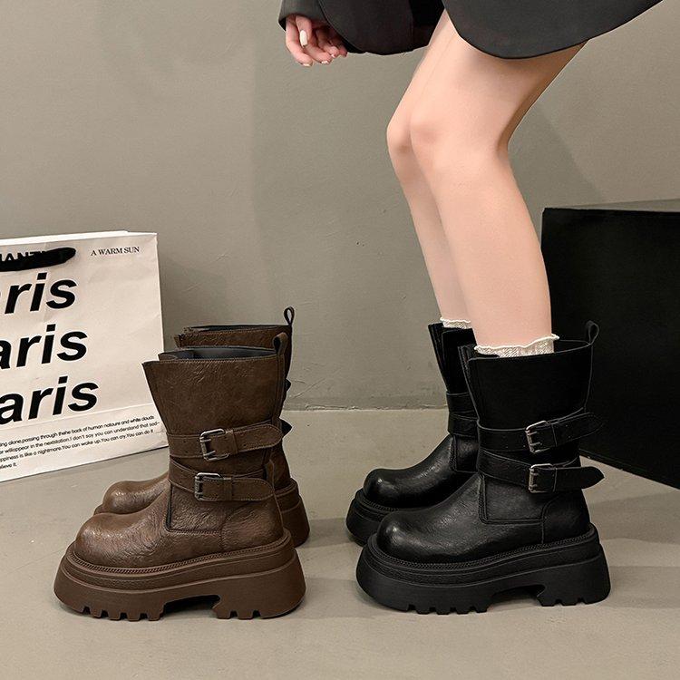 Height increase 7CM Martin boots women's autumn 2025 new small muffin thick-soled small short boots thin locomotive boots