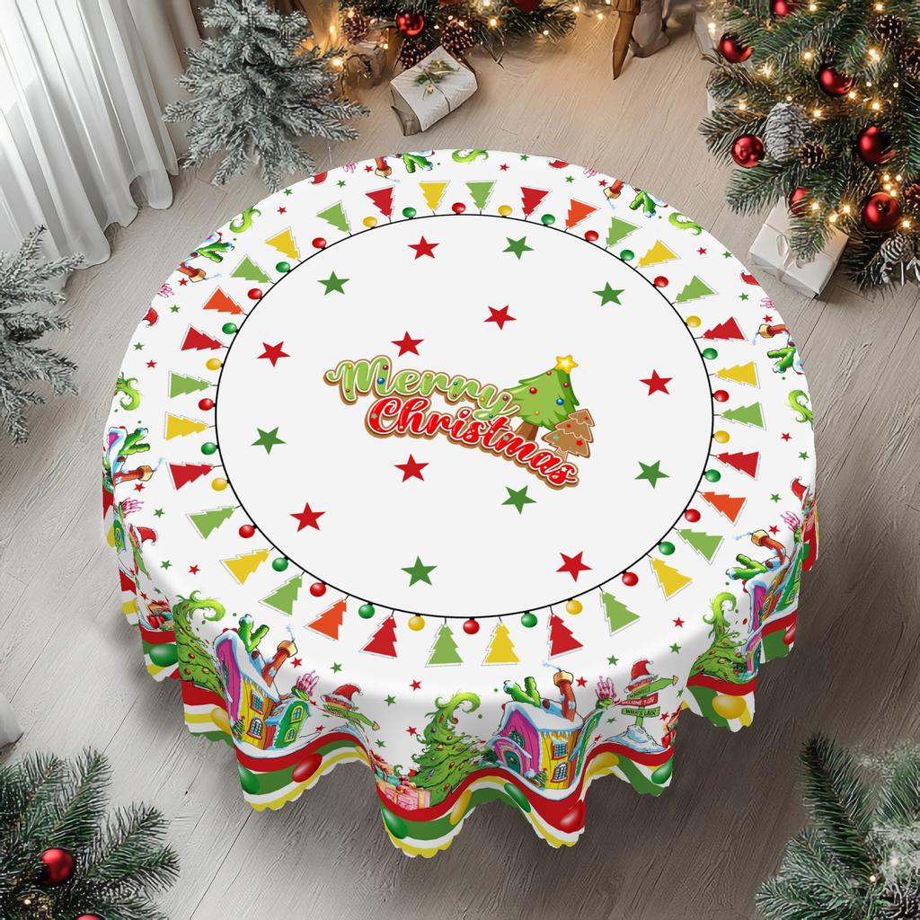 1 Piece Christmas Round And Rectangular Tablecloth, Whoville Style, Various Sizes, Huvel Carnival Celebration Lantern Print Pattern Tablecloth, Christ