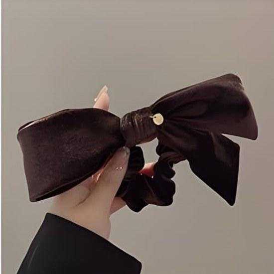 Large Velvet Ribbon Chouchou Adults Black Hair Accessory Tie (blackbrown)