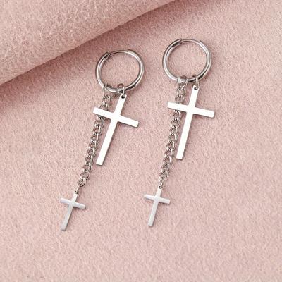 Punk Edelstahl Kreuz Anhänger Ohrringe Hip-Hop Gothic Stil in Silber oder Gold Perfektes Geschenk für Mode Ohrringe