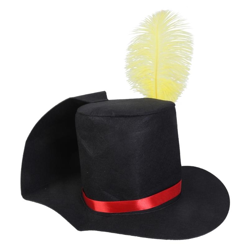 Black Festive Hat for Christmas Party Soft with Elegant Yellow Feather