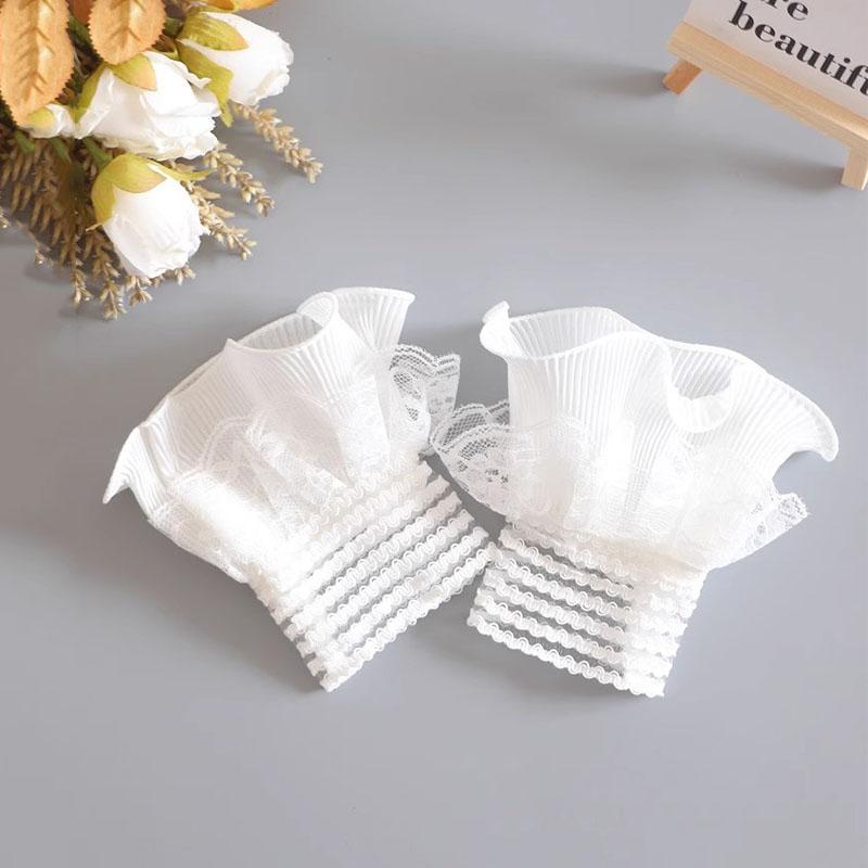 Women Detachable Sleeve Fake Cuffs Female Lace Pleated Flare Sleeve False Cuffs Ruffles Wristband Decorative Accessory