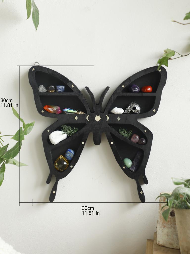 Lotus Moon Butterfly Wooden Essential Oil Crystal Shelf Display Floating Wall Shelf Boho Home Decoration Gothic Wall Decor Gift