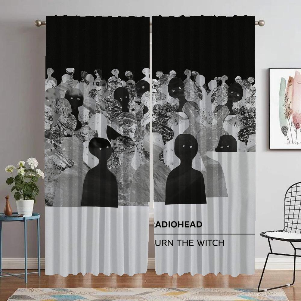 Radiohead Cortinas para Dormitorio Cortinas Modernas para Sala de Estar 2 Piezas Decoración de Halloween Visillos Cortina Blackout Separador Niño