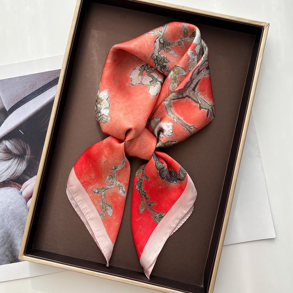Fashion Printed Square Scarf Women Imitation Silk Scarves Bandanas Luxury Floral Hijab Neckerchief Elegant Travel Shawl Wraps