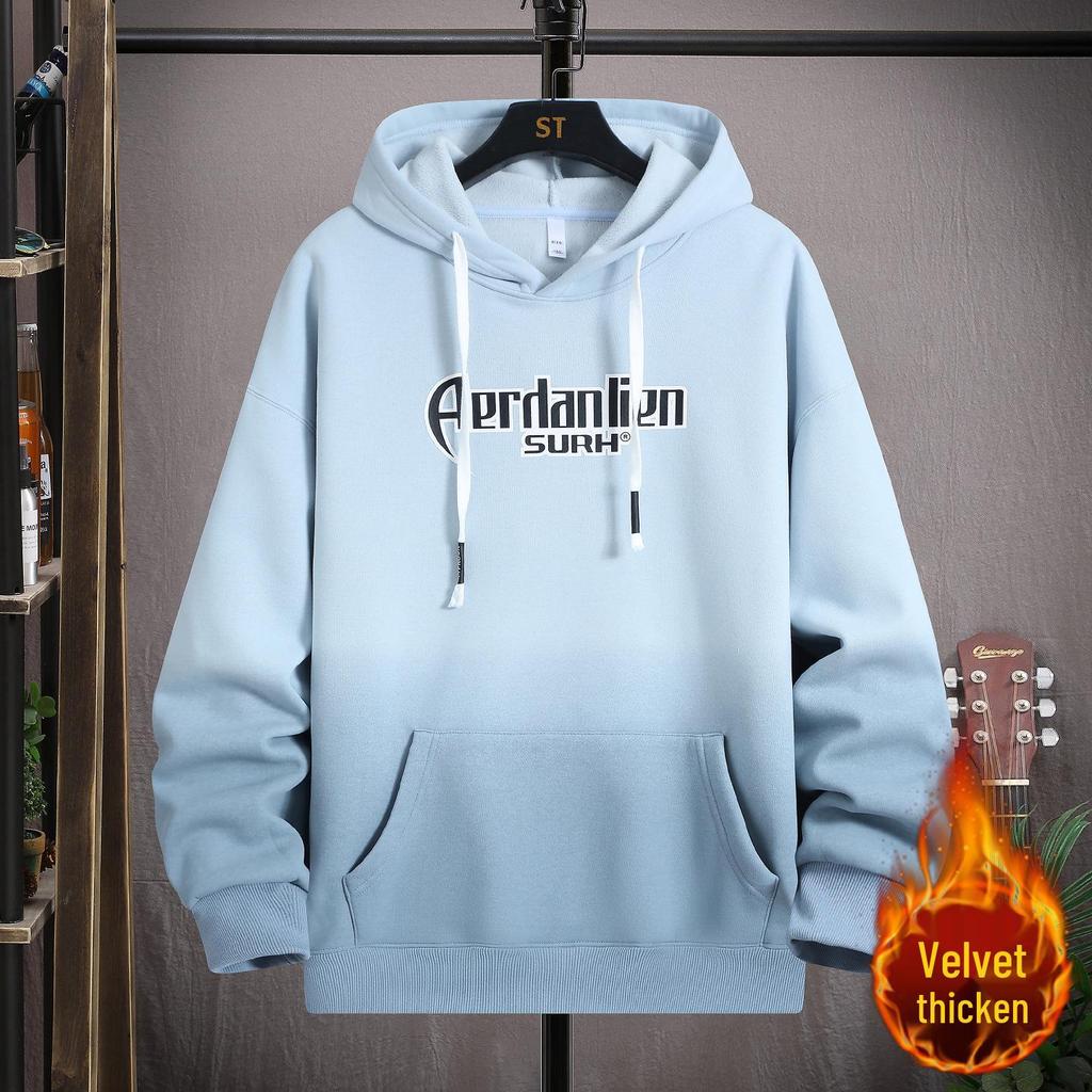 Gradient Color Block Hooded Sweatshirt for Boys, Junior High & High School Students - Plus Velvet, Thickened, Autumn/Winter Outerwear for Teens