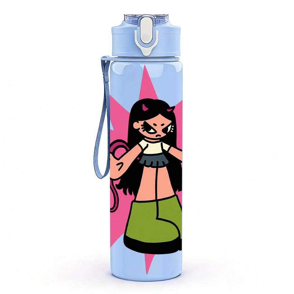 1PC Rock Punk Girl Character 750ml Color Plastic Sports Water Bottle Leakproof Flip Straw Lid Suitable for Sports Office Home Use