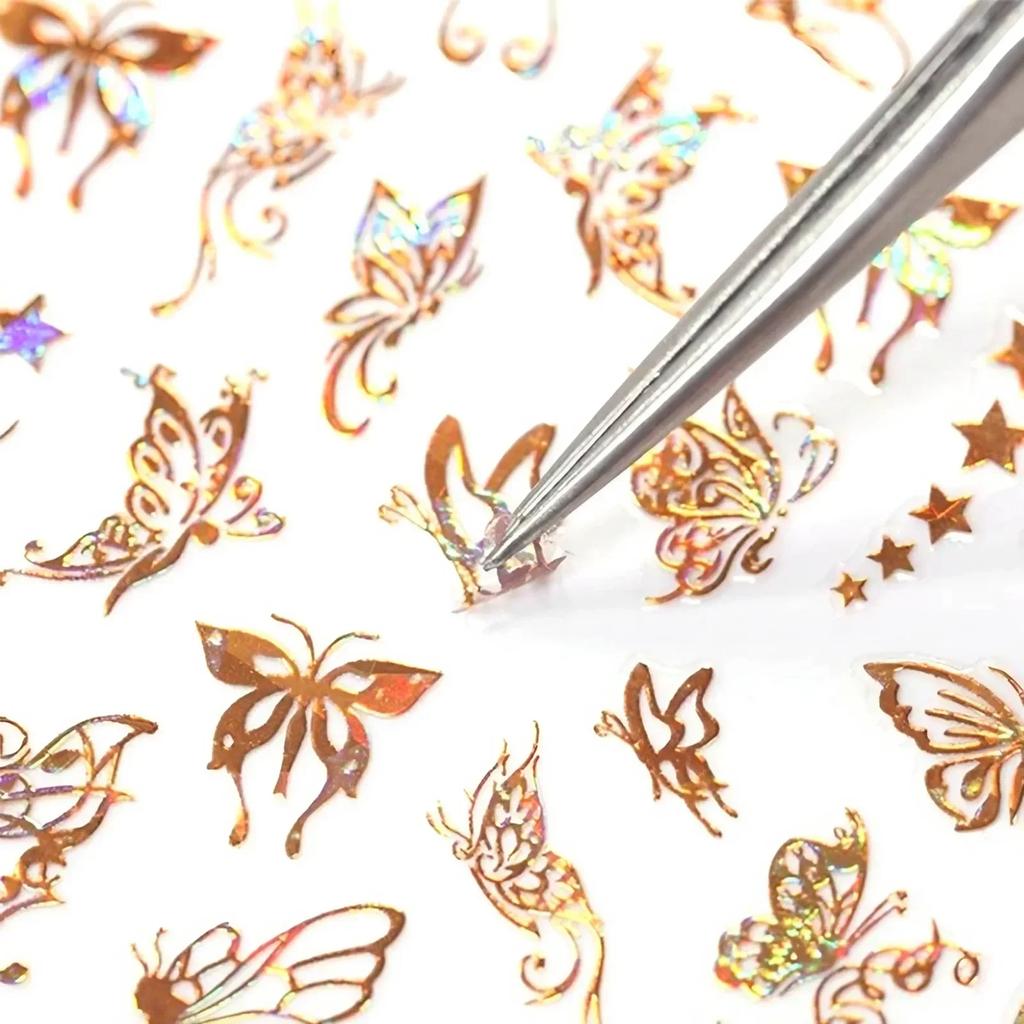 Holographic 3D Butterfly Nail Art Stickers Multi-Purpose Adhesive Sliders for Colorful DIY Nail Designs