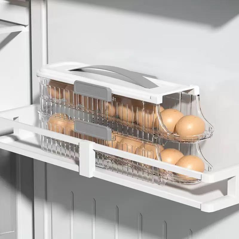 New Rolling Egg Storage Box Frie Side Door Egg Carton Holder Preservation Box Kitchen Organization Tool Pure Color Nordic Sle