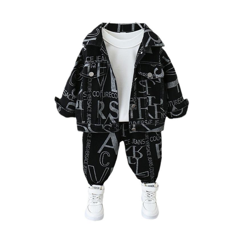 Boys' Handsome Trendy Cotton Workwear Set - Autumn Two-Piece for Small and Medium Kids