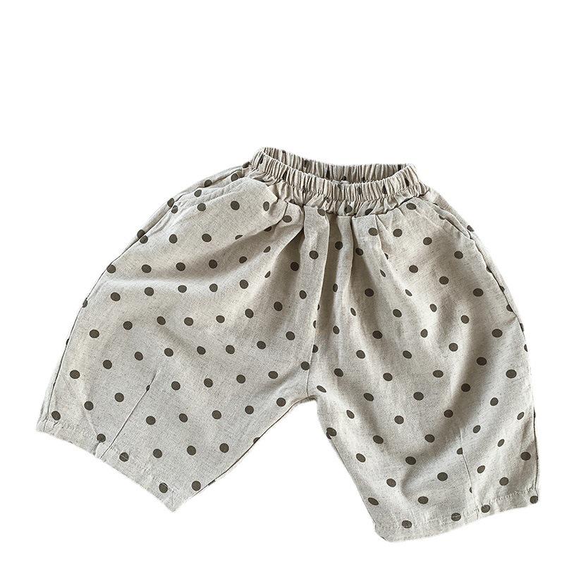 Polka Dot Cotton Linen Shorts - Summer 2025 Kids' Loose Fit, Comfortable Korean Style Wide-Leg Pants for Toddlers