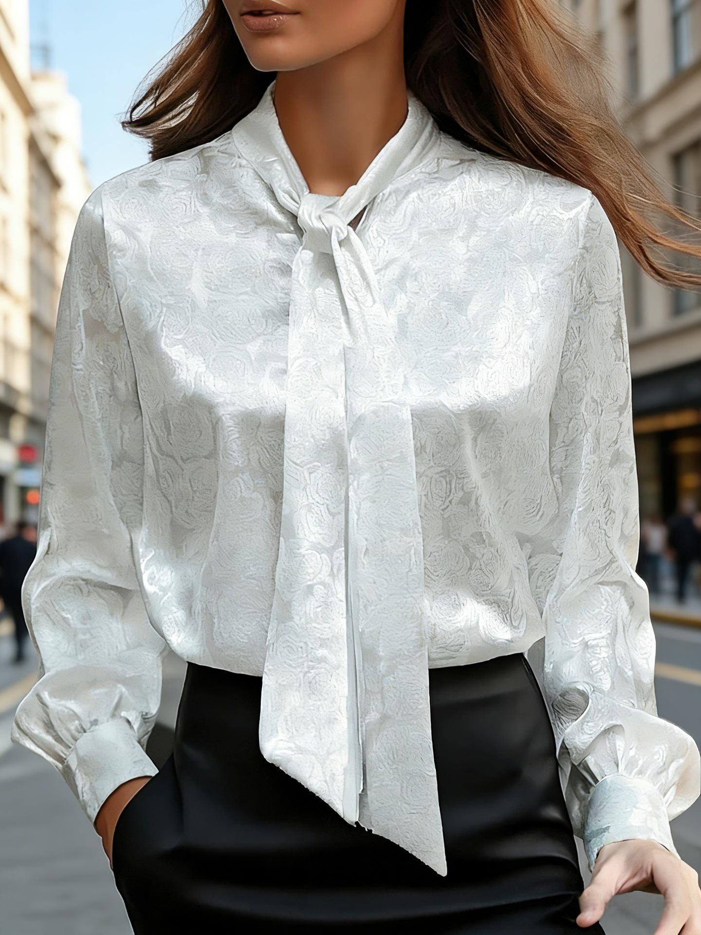 

Retro Elegant Jacquard Long-Sleeve Shirt Large білий