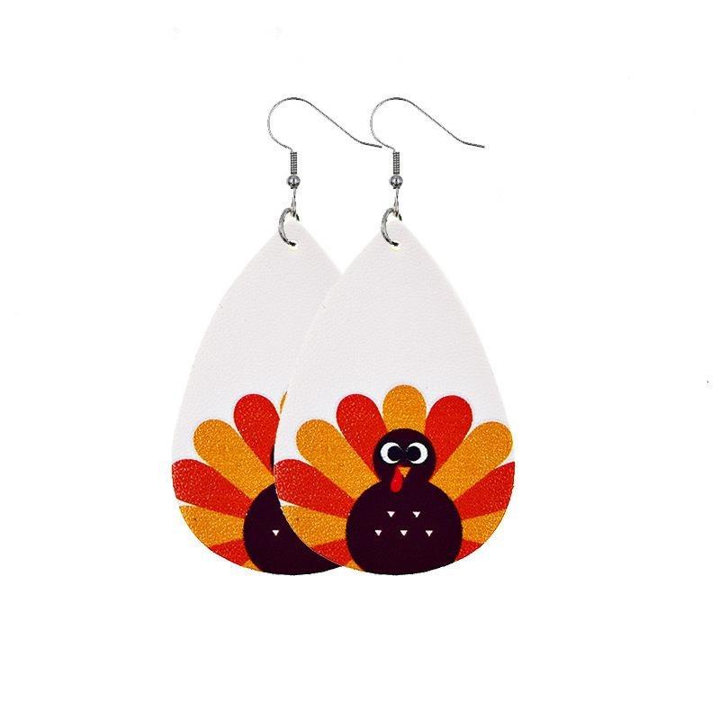 Fall Thanksgiving Earrings Leather Pumpkin Leaf Shape Leather Earrings