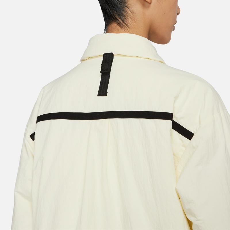 Nike Solid Cotton Shirt Jacket Women Outerwear Beige DD4631-715