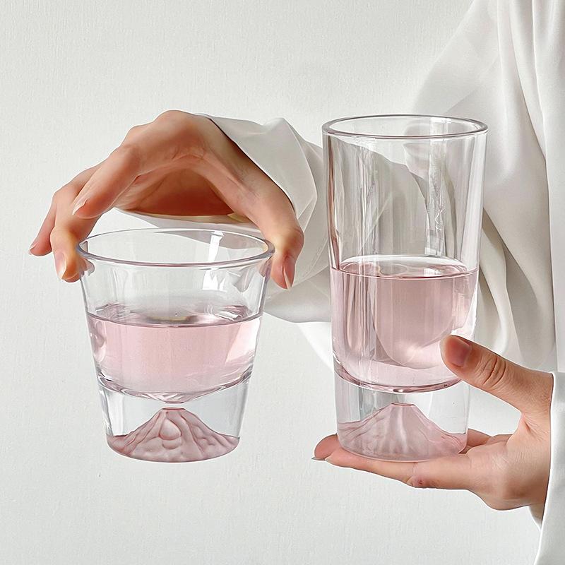 Pink Mount Fuji Cherry Whiskey Tall Cup Coffee Glass Home Bar Beverage Utensils