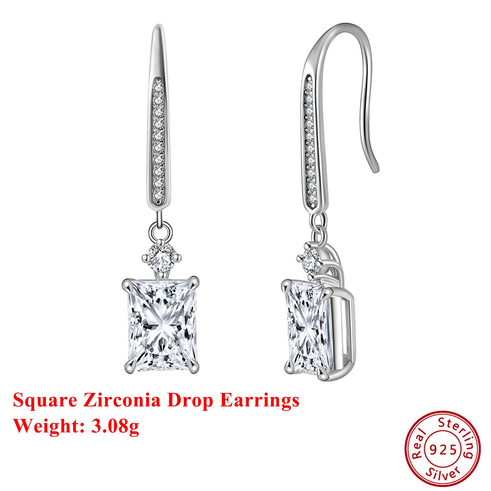

Effie Queen 925 Solid Sterling Silver Rectangle Shaped Zirconia Drop Earrings Geometric Style Simple Jewelry for Women Ear LZE18 серебряный