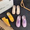 Modische Gürtelschnalle Retro Gelb Deutsche Trainingsschuhe Damen Frühling und Sommer Neu Leder Weiche Sohle Bequeme Lässige Sportschuhe