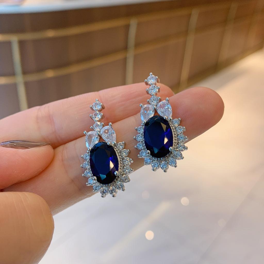 Jewelry Retro Simulation Blue Glass Set Stud Earrings Main Stone 8 * 12 Pendant 10 * 14