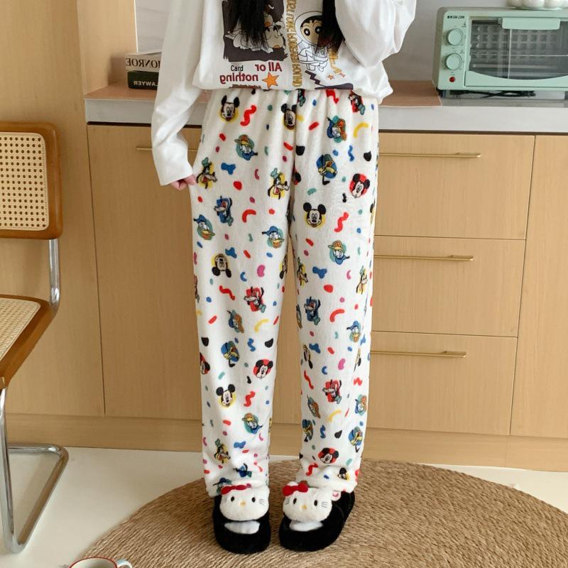 Damen Cartoon Flanell Fleecegefütterte Pyjamahose - Warmer Herbst-/Winterstil
