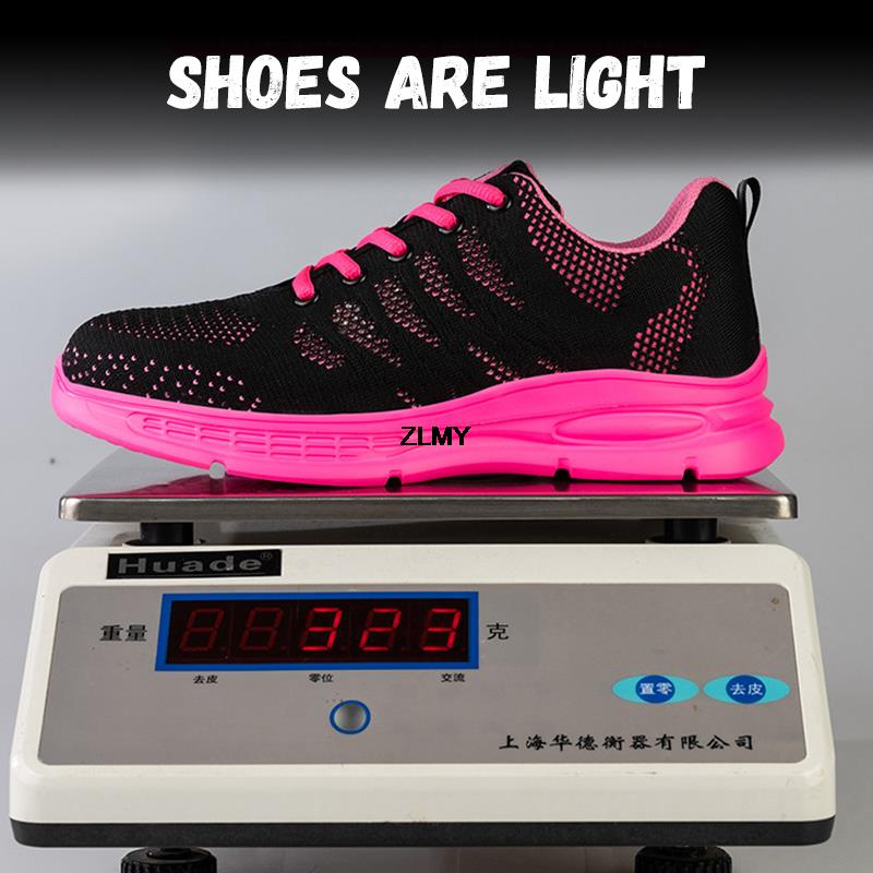 Sikkerhetssko Dame Ståltå Joggesko Pustende Lette arbeidsstøvler Anti-smash Anti-punktering Kvinne Sikkerhet Arbeidssko Dame