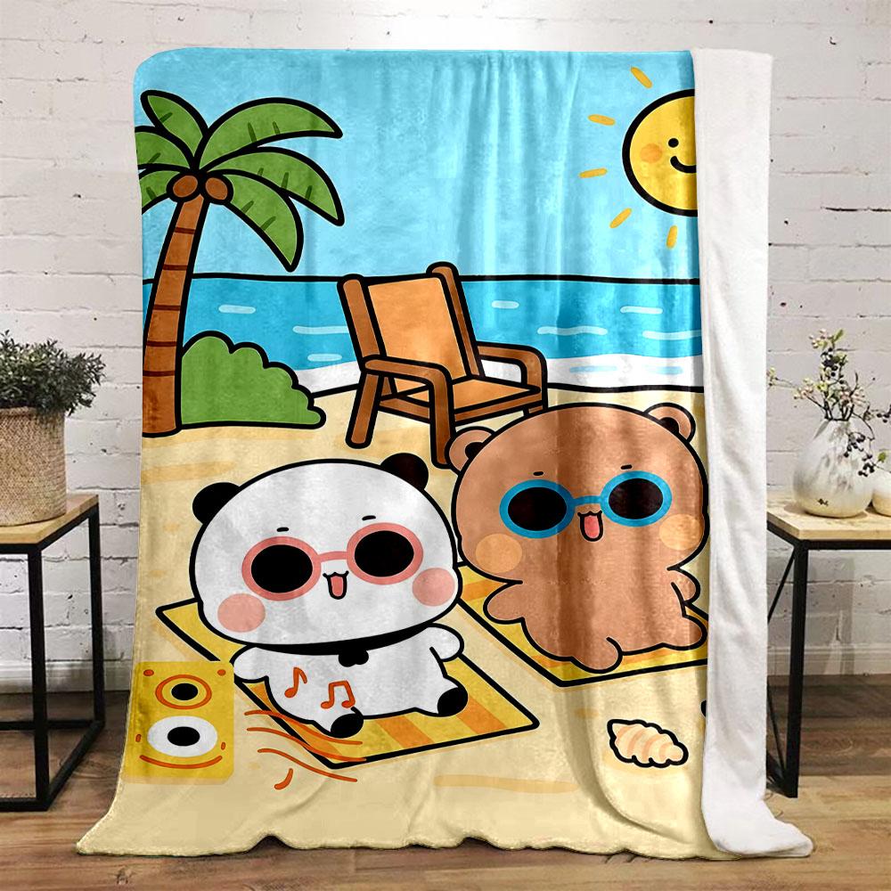 Beach Day with Cute Bears Patterned flannel blanket perfect for the bedroom living room, sofa, or a little nap