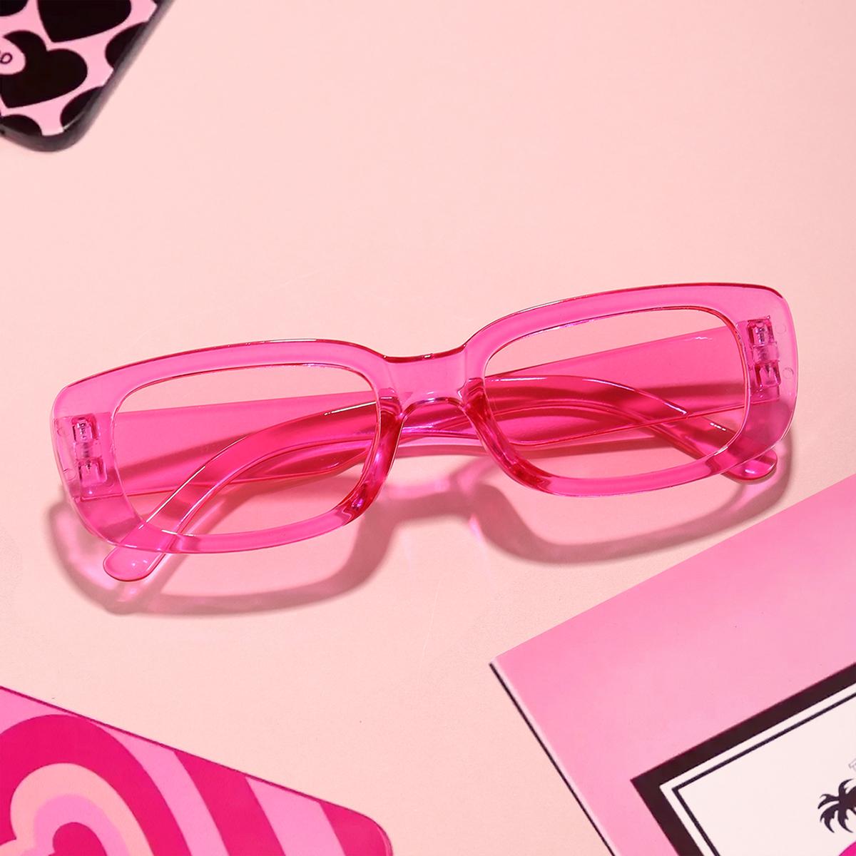 

1 шт. розовые женские прямоугольные солнцезащитные очки, Y2K Dopamine роза розовый