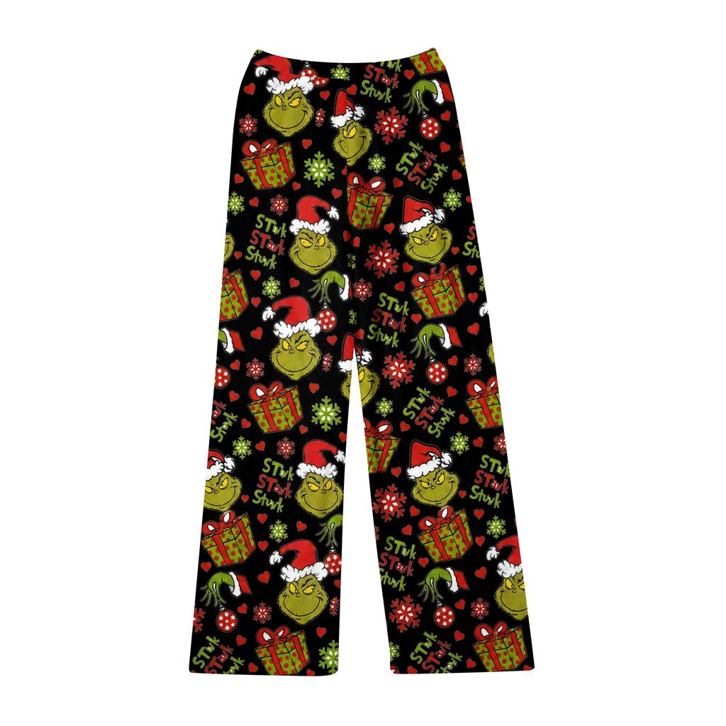 Women's Christmas Print Plush Pants Cozy Casual Pajama Bottoms for Holiday