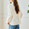 Women Pure Cotton Embroidered Shirt Long Sleeve Doll Collar Top Button Down Blouse Spring Autumn Apricot Color