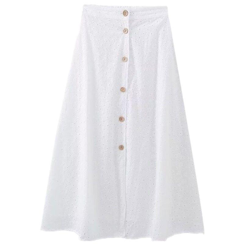 

Модный стиль Летняя мода Женская одежда Разрез Белый Ажурный Вышитый Накидка Миди юбка Длинная юбка 7679916 250 White XS