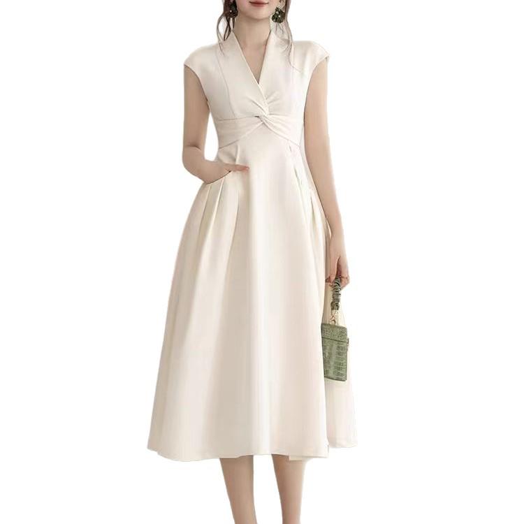 Robe d'été française élégante sans manches - Jupe midi à nœud torsadé avec design sexy