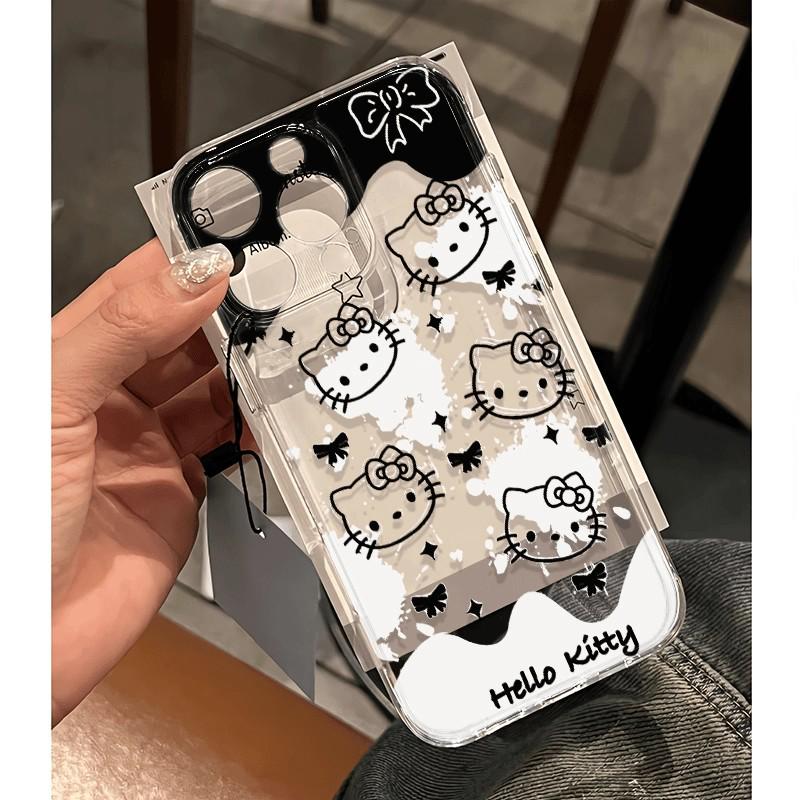 Black & White Hello Kitty Case for iPhone 13, 15, 16, & 17 Pro Max - Cute & Simple Design