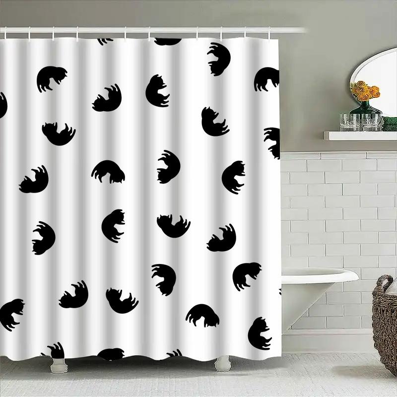 Animal Print Shower Curtain: Black Cat Silhouettes For Bathroom Decor White Fabric, Modern Home Design, Waterproof Rod Pocket Li