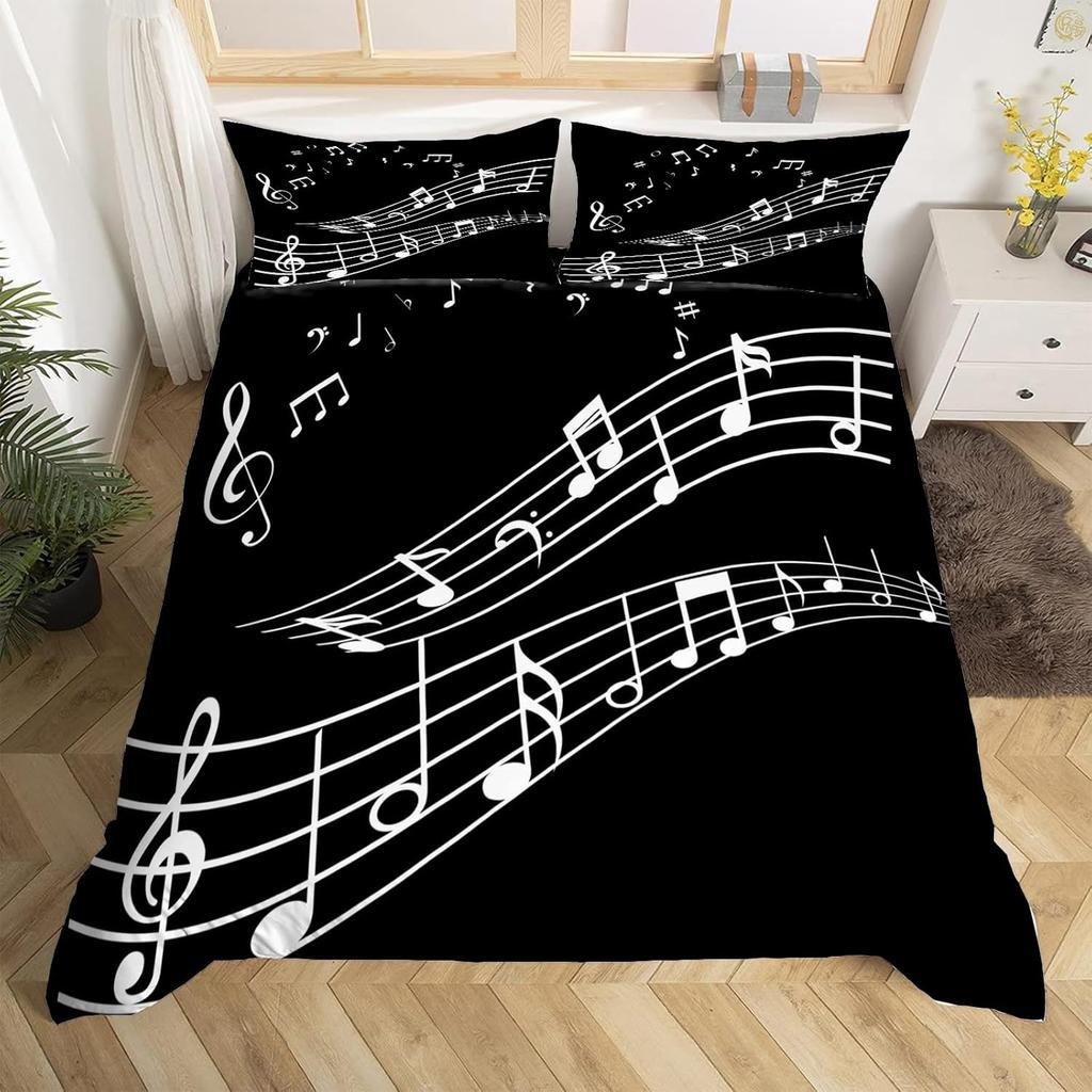 Musical Notes Duvet Cover,Piano Key Comforter Cover Twin Queen Size,Music Themed Bedding Set Melody Musical Note Bedclothes 3Pcs