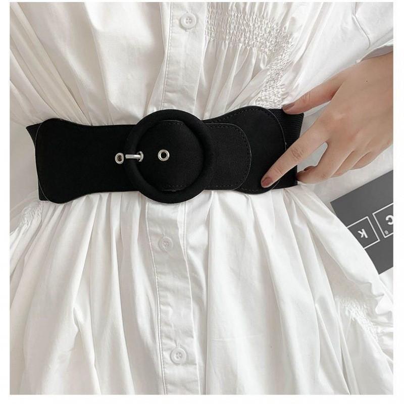 Womens Sophisticated Dressing Belt 2024 Korean Style Black And White Large Buckle Round