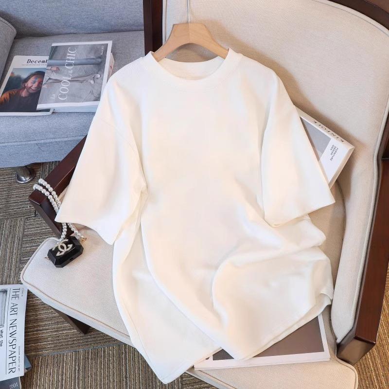 Front shoulder small fresh short-sleeved t-shirt women s summer round neck new Korean version loose top with bottoming shirt small man M