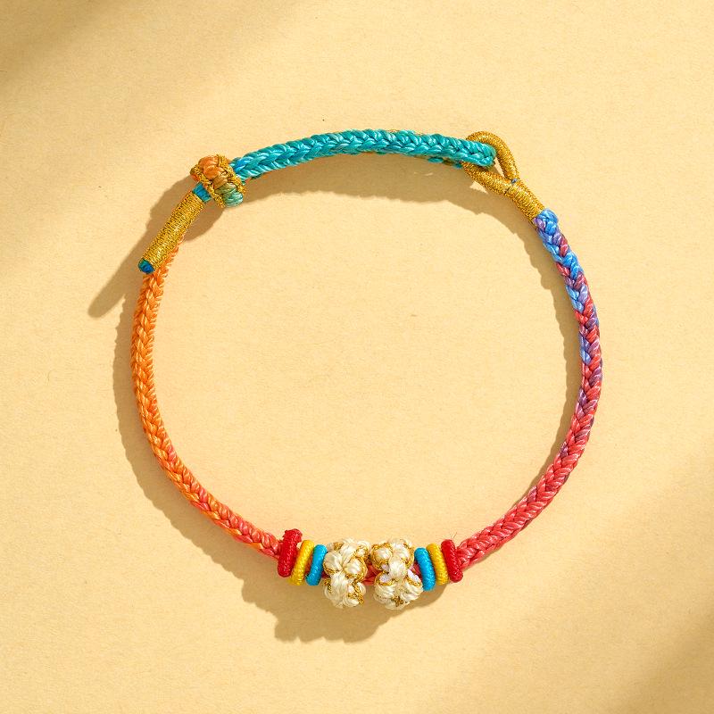 DIY Peach Blossom Zodiac Red Rope Charm Bracelet - Semi-Finished Luck Charm Accessory with Beads розовый