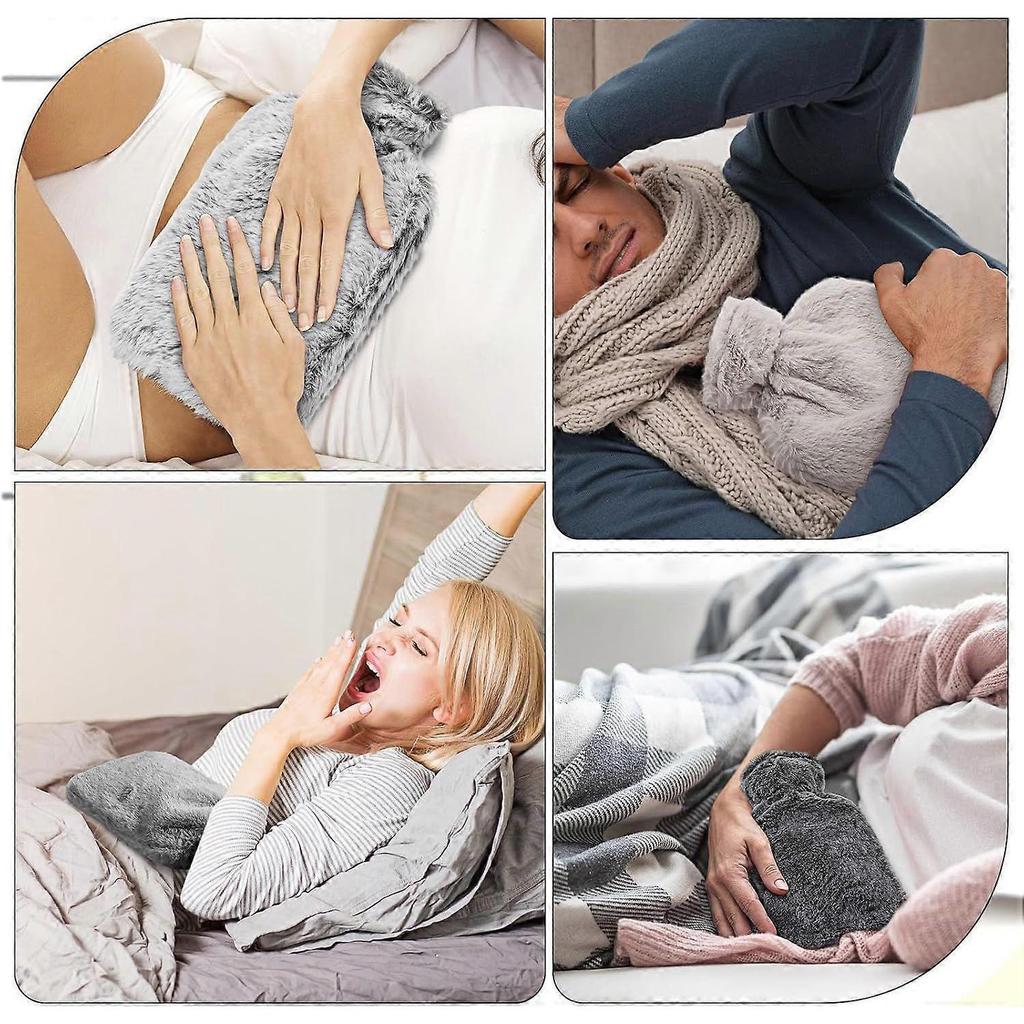 4 Pack Hot Water Bottle with Soft Cover for Pain Relief Hot Water Bag for Bed Women Men Body Pain Relief Hand Feet Warmer Winter Gift(2L)   2L