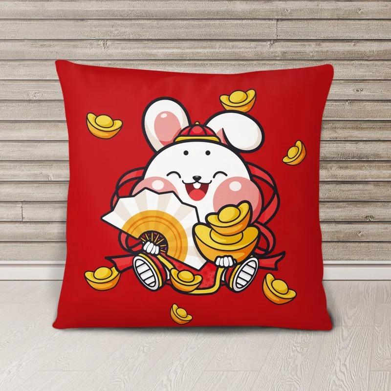 Juste De Coussin Lapin Dessin Animé Pour La Décoration Intérieure, Taie D'oreiller De Luxe, Cadeau De Nouvel An, Bureau, Canapé, Voiture