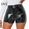 Butt-hugging Shorts Women High Waist Button Zipper Fly Faux Leather Elastic Short Pants Hip Lifting Glossy Color Nightclub Wear High-waisted
