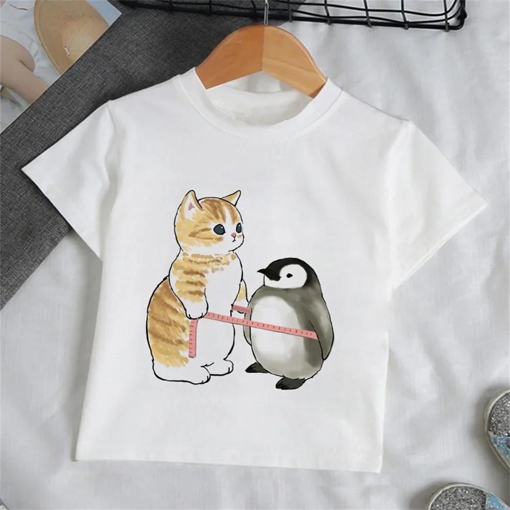 Children Clothes Girl Cartoon Cat TShirt for Girls Short Sleeve Baby Summer Clothes Fashion Round Neck Tops Childrens Clothing