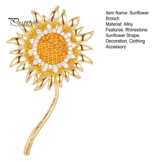 Strong Buckle Brooch Rhinestone Sunflower Pin for Women, Golden Flower Lapel Suit Dress Scarf Hat Bag Decoration, Clothing Accessory Gift Girls